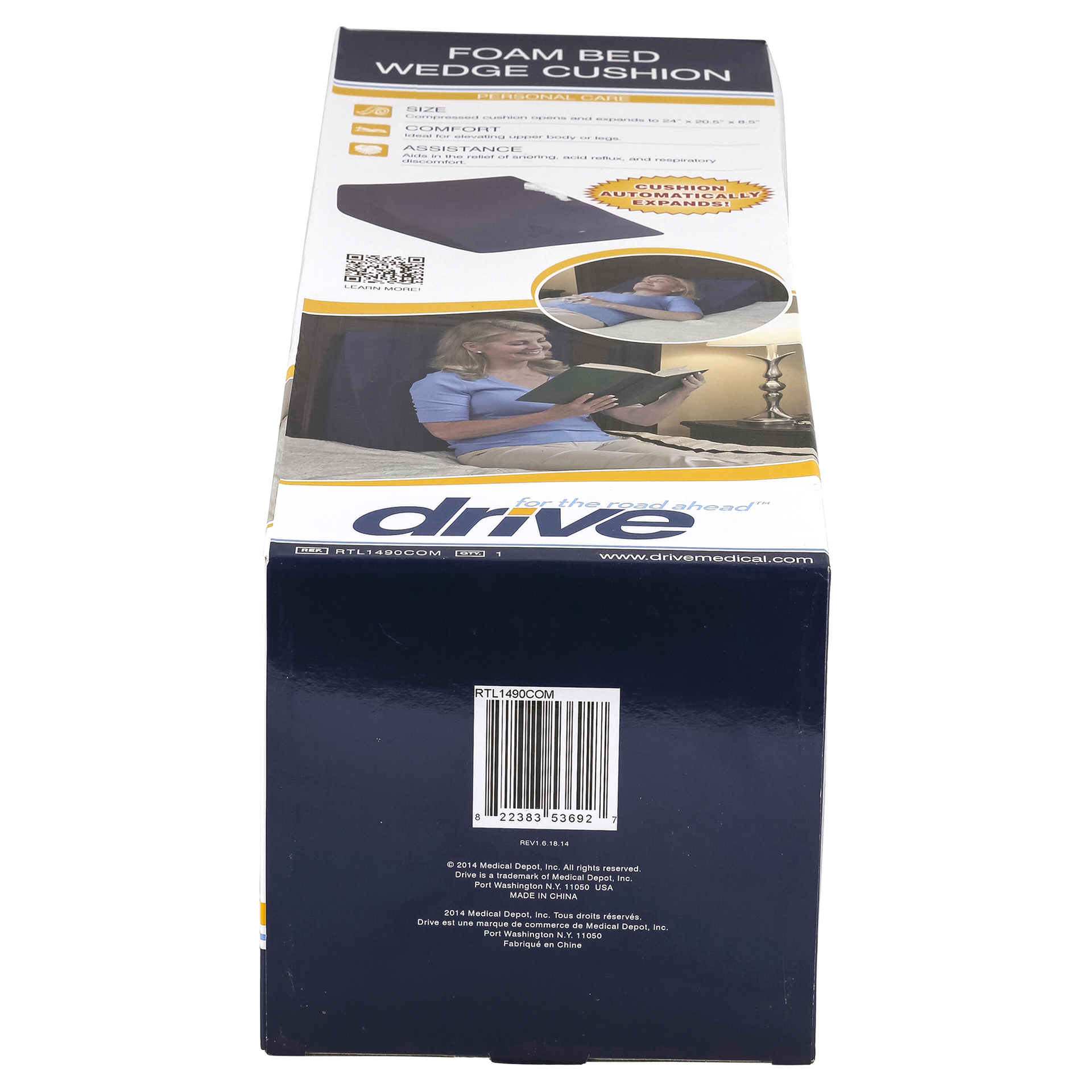 slide 8 of 17, Drive Medical Foam Bed Wedge Cushion, 1 ct