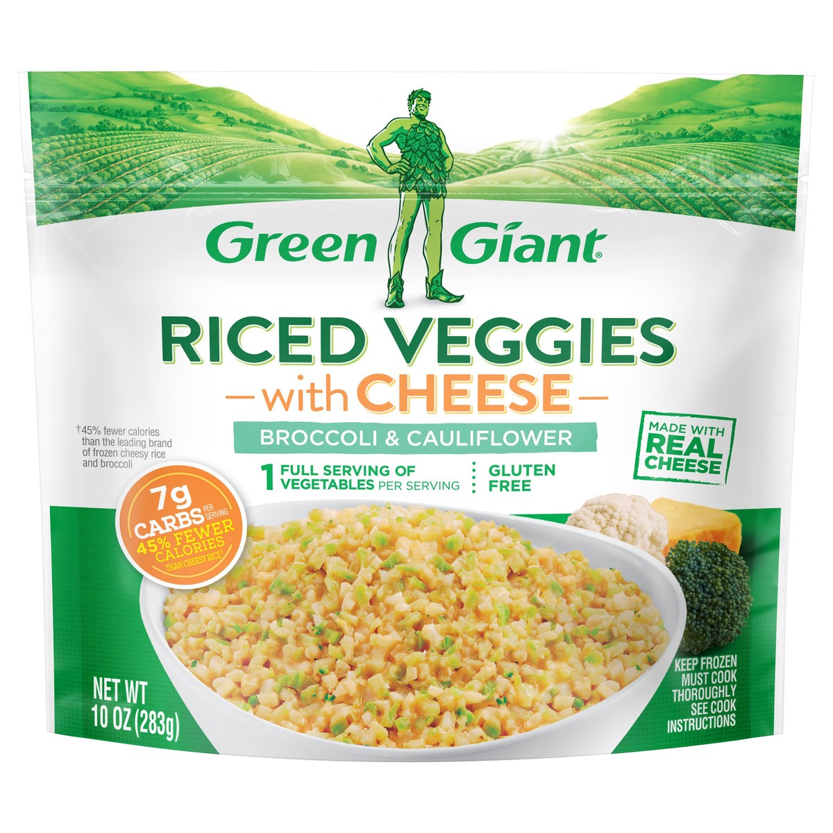 slide 1 of 4, Green Giant Broccoli & Cauliflower Riced Veggies with Cheese 10 oz, 10 oz