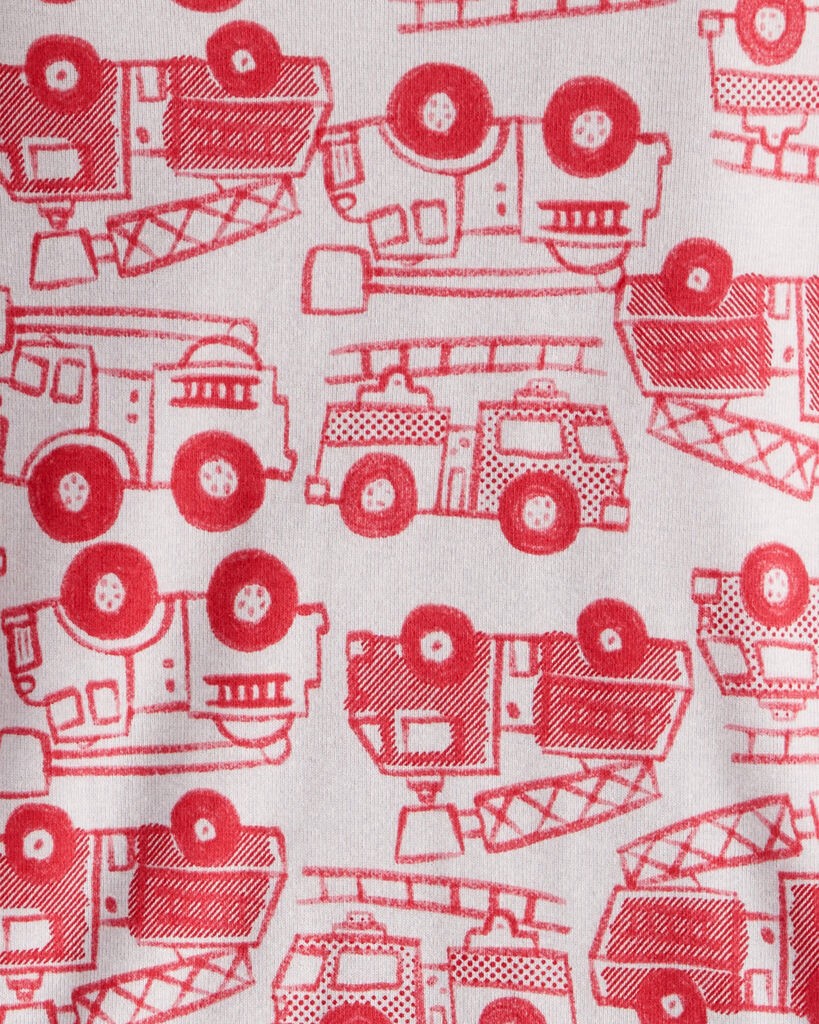 slide 2 of 3, Carter's Toddler Boy Firetruck Print 100% Cotton Long-Sleeve 4-Piece Pajamas - Red/White Red/White 5T, 4 pc