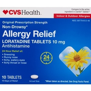 slide 1 of 1, CVS Health Allergy Relief Loratadine Tablets 24 Hour Non-Drowsy, 10 ct