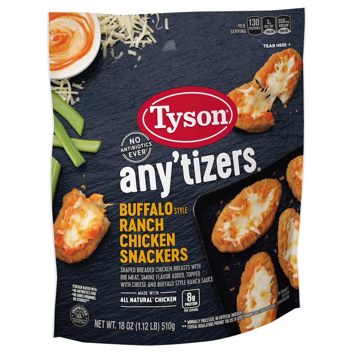 slide 2 of 9, TYSON ANYTIZERS Tyson Any'tizers Buffalo Style Ranch Chicken Snackers, 18 oz., 510.29 g