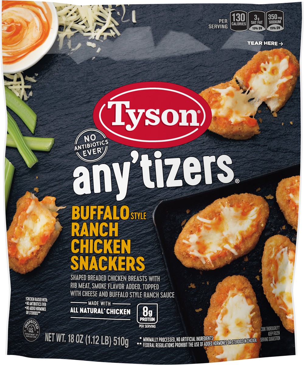 slide 7 of 9, TYSON ANYTIZERS Tyson Any'tizers Buffalo Style Ranch Chicken Snackers, 18 oz., 510.29 g