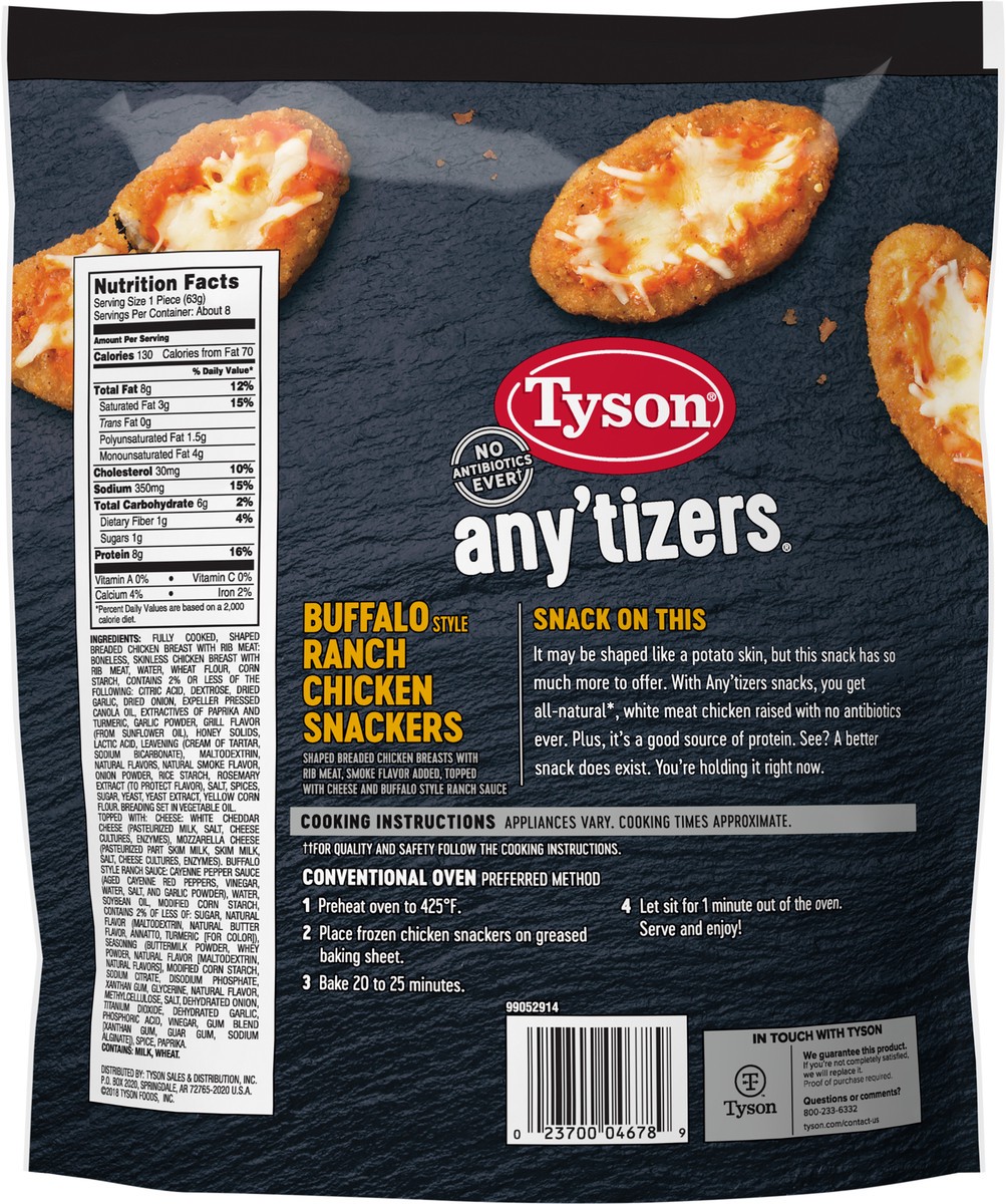 slide 9 of 9, TYSON ANYTIZERS Tyson Any'tizers Buffalo Style Ranch Chicken Snackers, 18 oz., 510.29 g