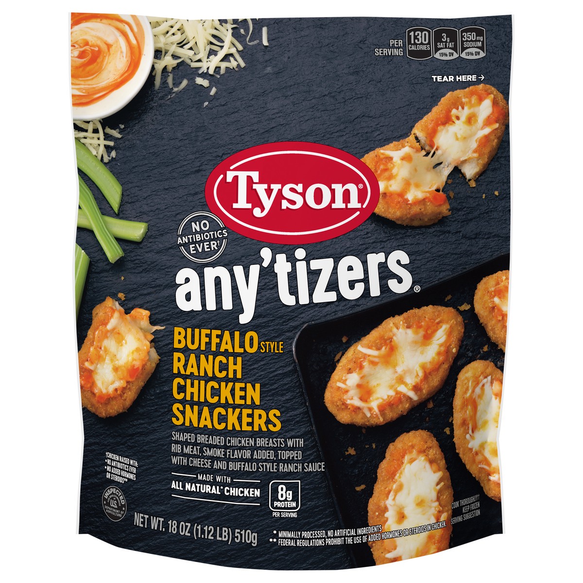 slide 4 of 9, TYSON ANYTIZERS Tyson Any'tizers Buffalo Style Ranch Chicken Snackers, 18 oz., 510.29 g