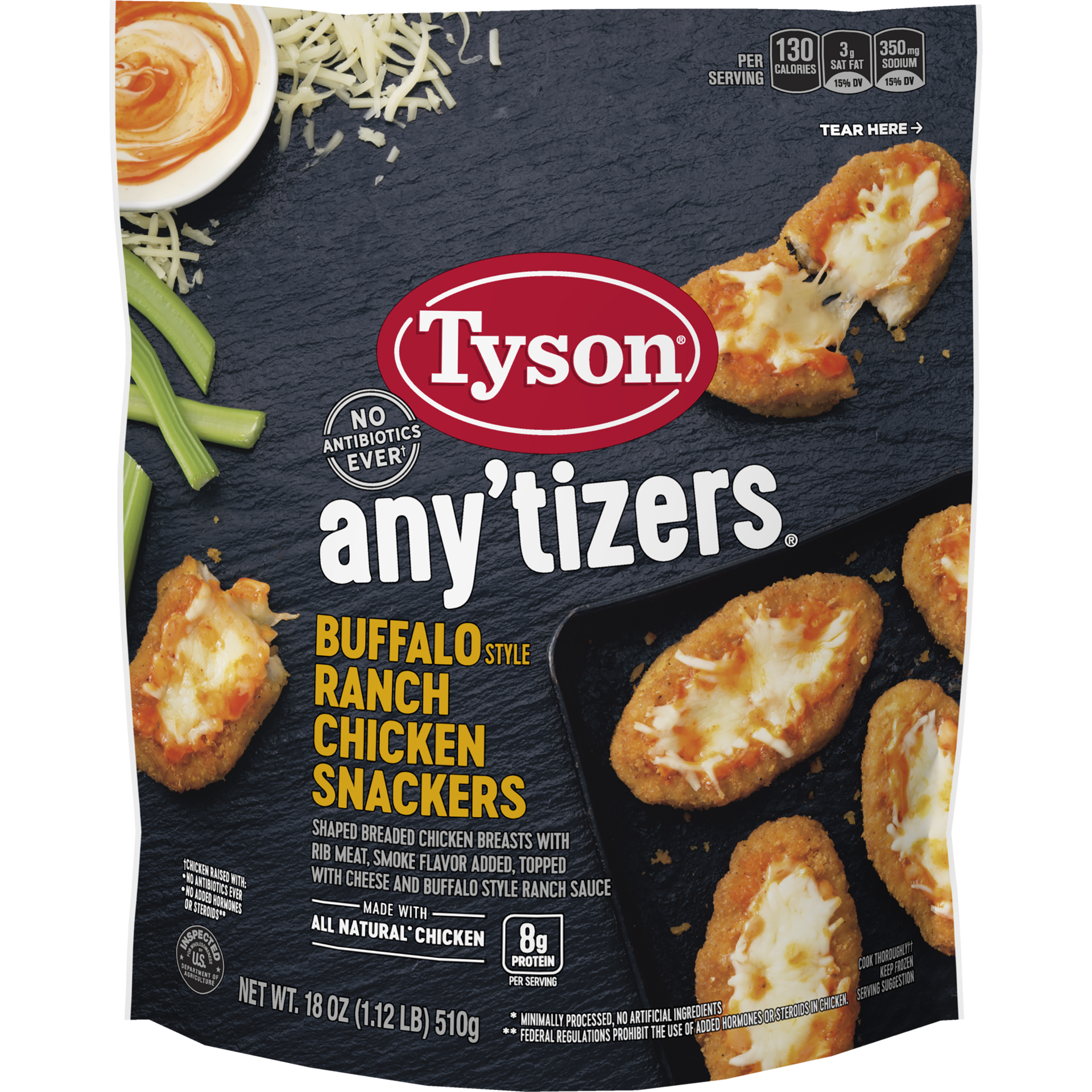 slide 1 of 9, TYSON ANYTIZERS Tyson Any'tizers Buffalo Style Ranch Chicken Snackers, 18 oz., 510.29 g