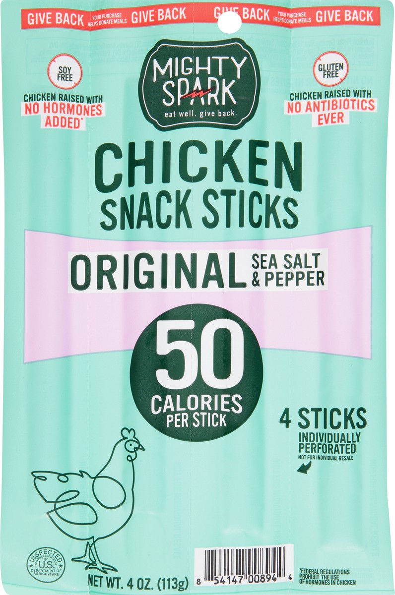 slide 3 of 9, Mighty Spark Original Sea Salt & Pepper Chicken Snack Sticks 4 oz, 4 oz