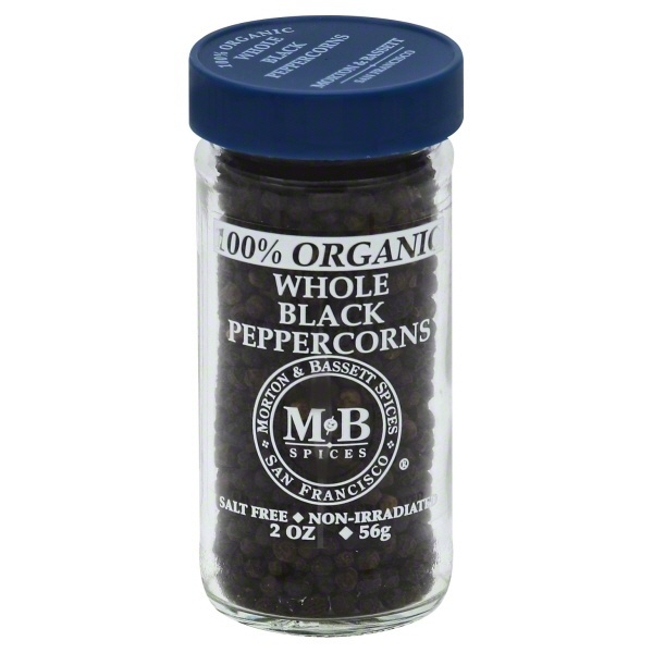 slide 1 of 1, Morton & Bassett Spices 100% Organic Whole Black Peppercorns, 2 oz