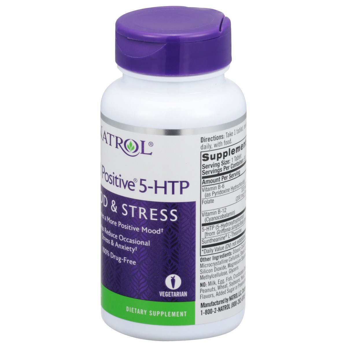 slide 3 of 9, Natrol Mood Positive 5-HTP 50mg With L-Theanine, Vitamin B6, Vitamin B12 and Folate, Dietary Supplement Helps Support a Positive Mood, 50 Tablets, 25-50 Day Supply, 50 ct