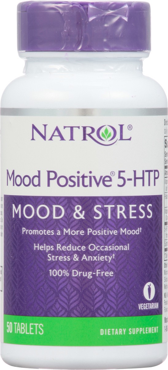 slide 9 of 9, Natrol Mood Positive 5-HTP 50mg With L-Theanine, Vitamin B6, Vitamin B12 and Folate, Dietary Supplement Helps Support a Positive Mood, 50 Tablets, 25-50 Day Supply, 50 ct