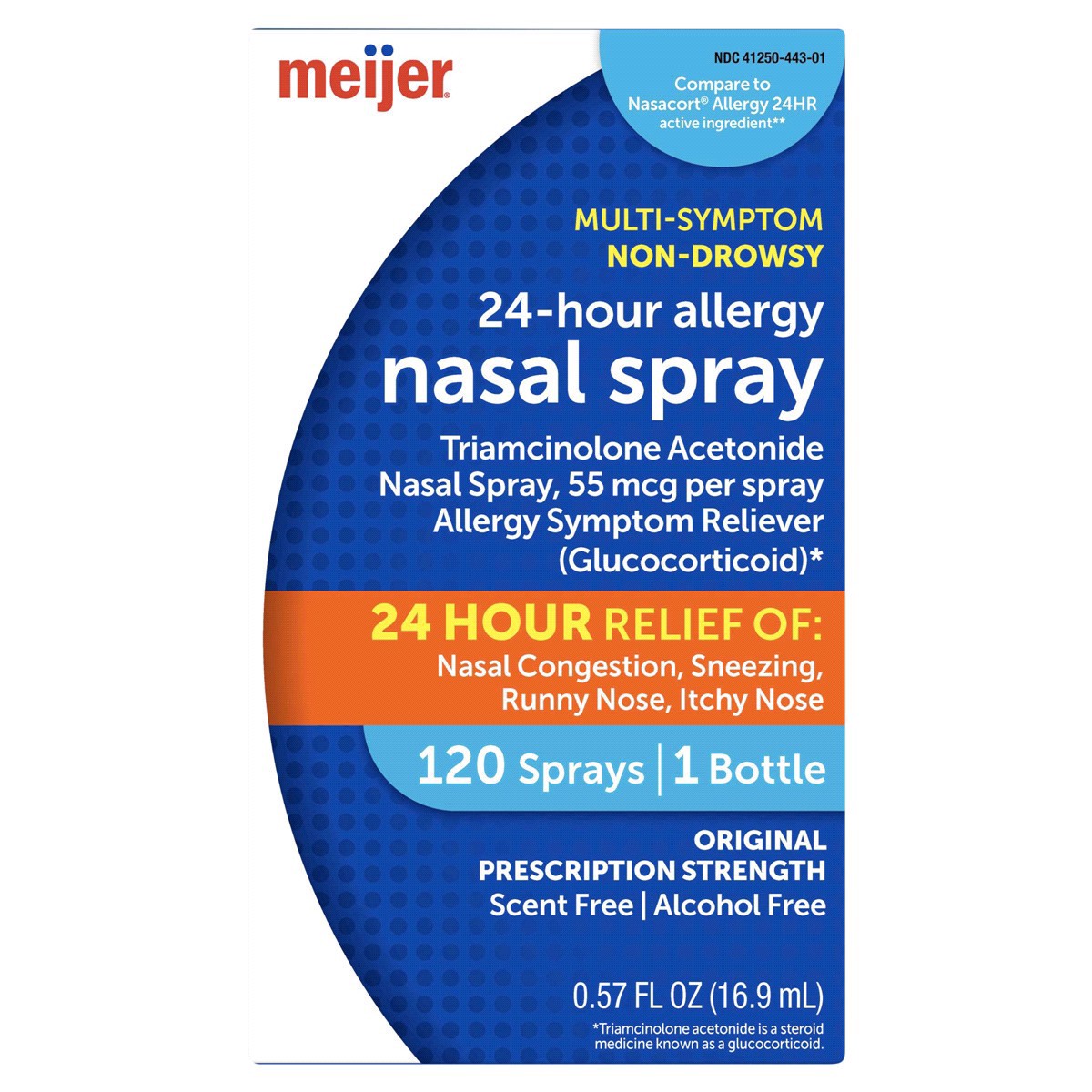 slide 1 of 25, Meijer Triamcinolone Acetonide Nasal Allergy Spray, 55 mcg per spray, 0.57 oz