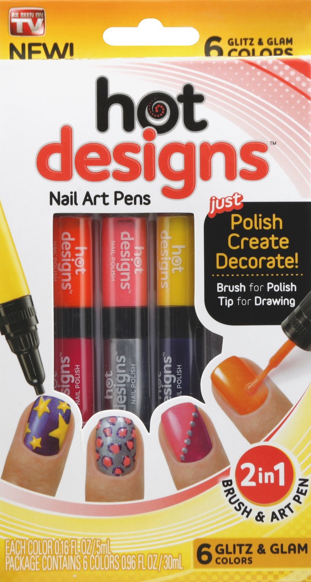 slide 1 of 5, Hot Designs Nail Art Pens 6 ea, 1 ct