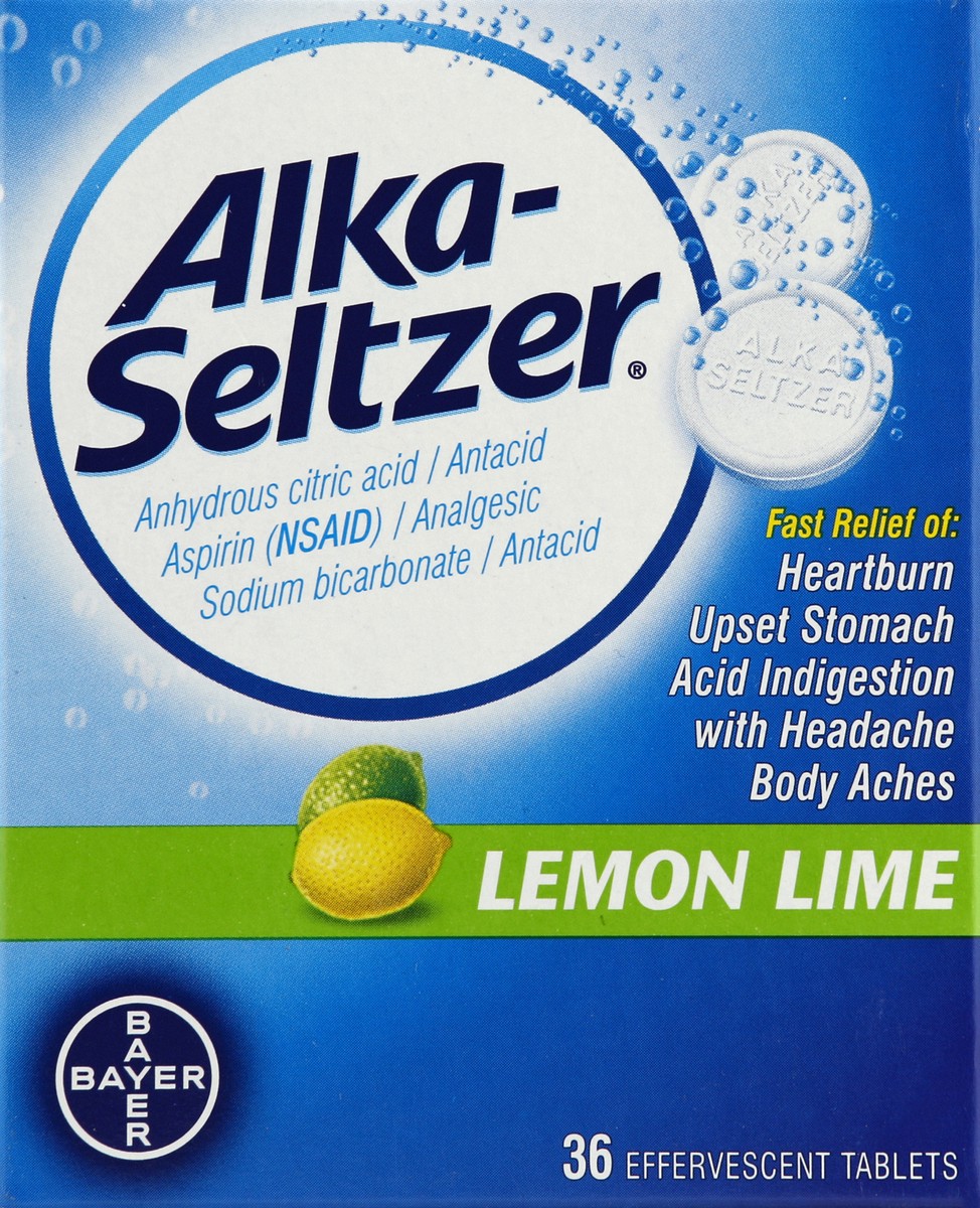 slide 5 of 6, Alka-Seltzer Alkaseltzer Lemon Lime Antacidanalgesic Effervescent Tablets, 36 ct