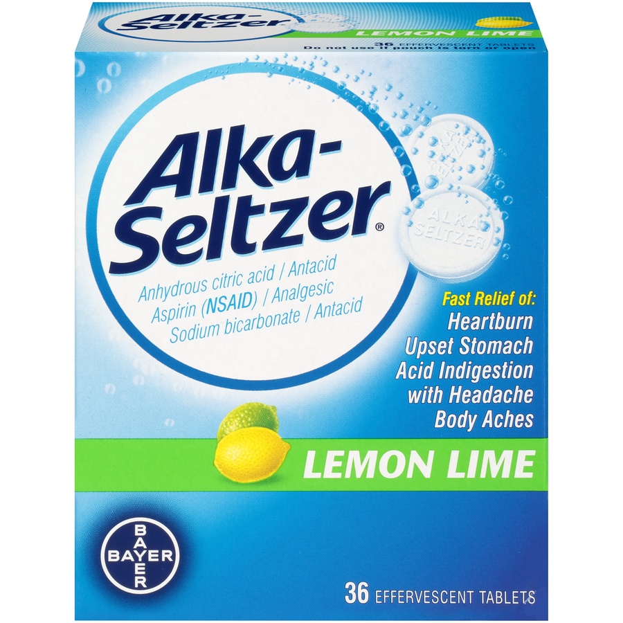 slide 1 of 6, Alka-Seltzer Alkaseltzer Lemon Lime Antacidanalgesic Effervescent Tablets, 36 ct