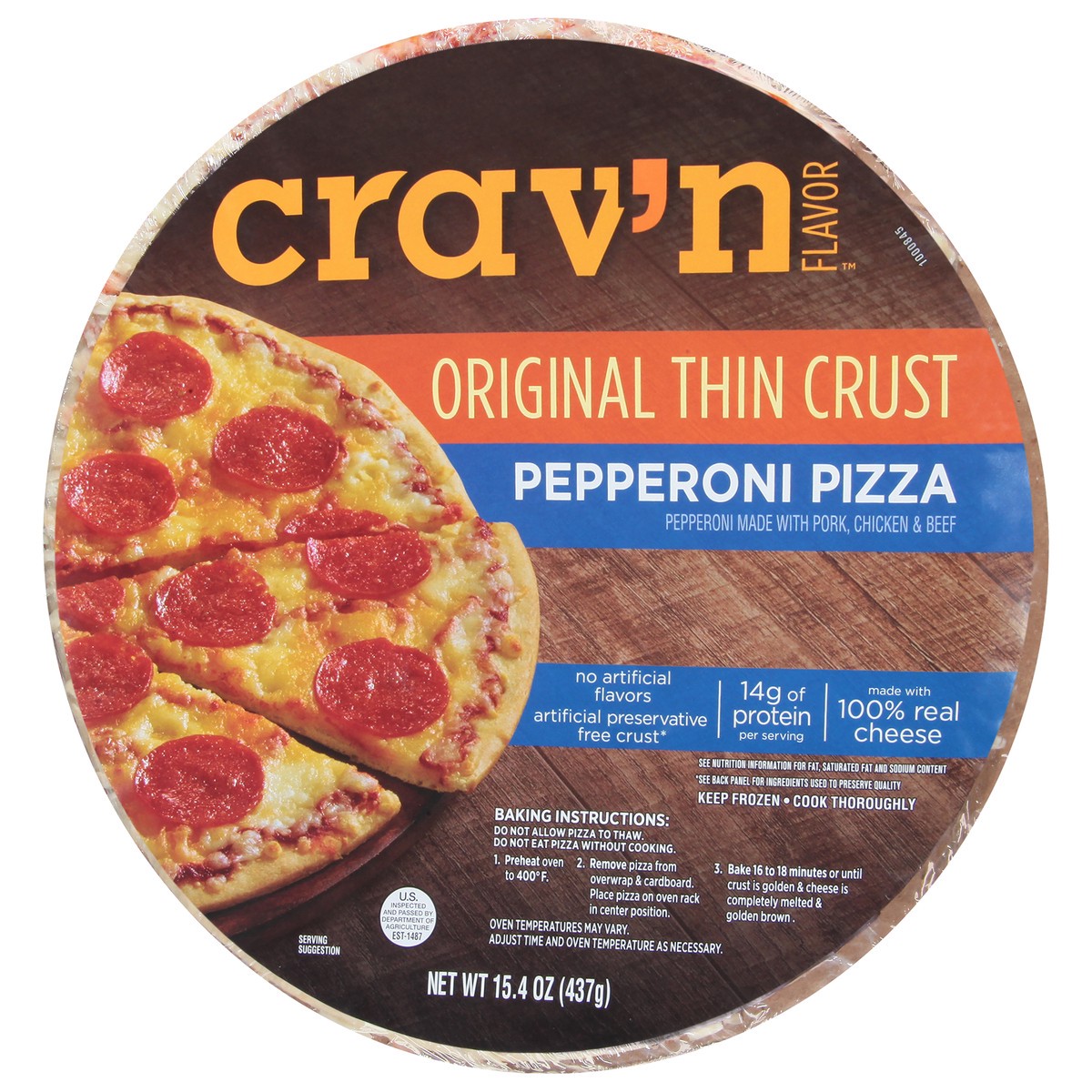 slide 6 of 11, Crav'n Flavor Thin Crust Pepperoni Pizza, 15.4 oz