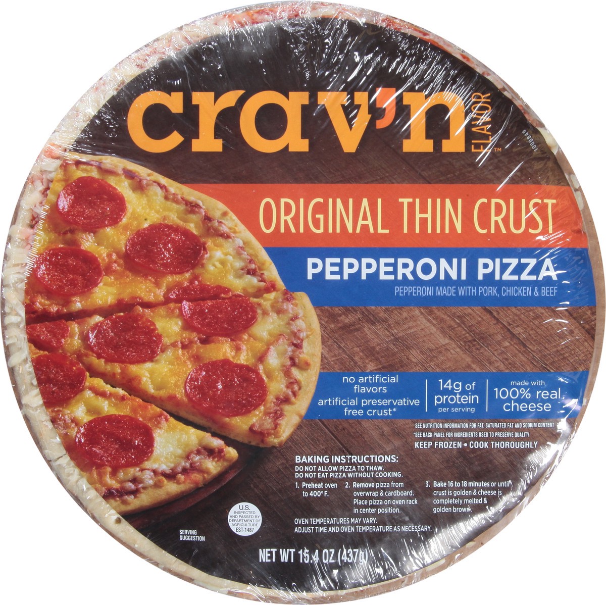 slide 2 of 11, Crav'n Flavor Thin Crust Pepperoni Pizza, 15.4 oz