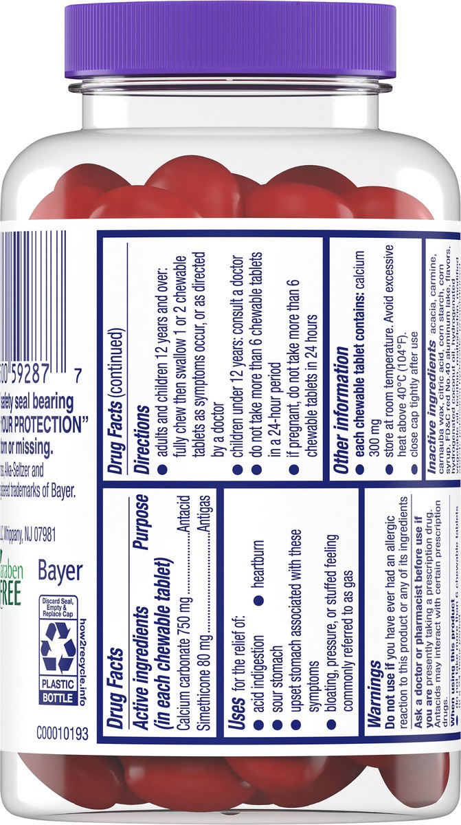 slide 6 of 11, Alka-Seltzer Heartburn + Gas Reliefchews Tropical Punch Chewable Tablets 60 ea Bottle, 60 ct