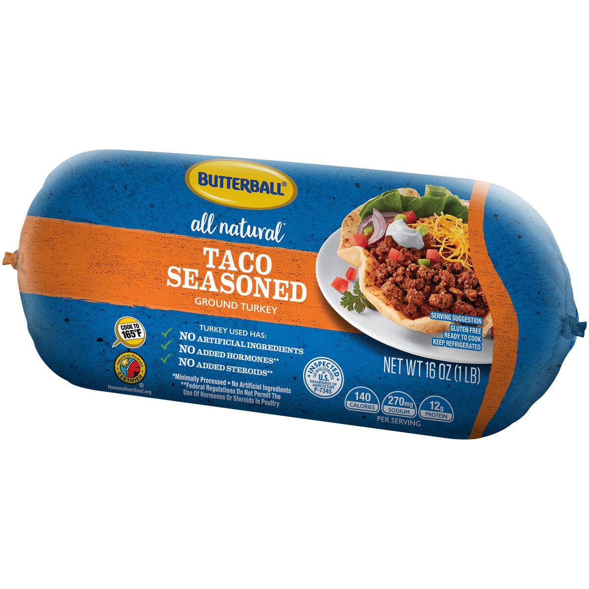 slide 3 of 9, Butterball All Natural Fresh Ground Turkey, Taco-Seasoned, 1 Roll, 16 oz