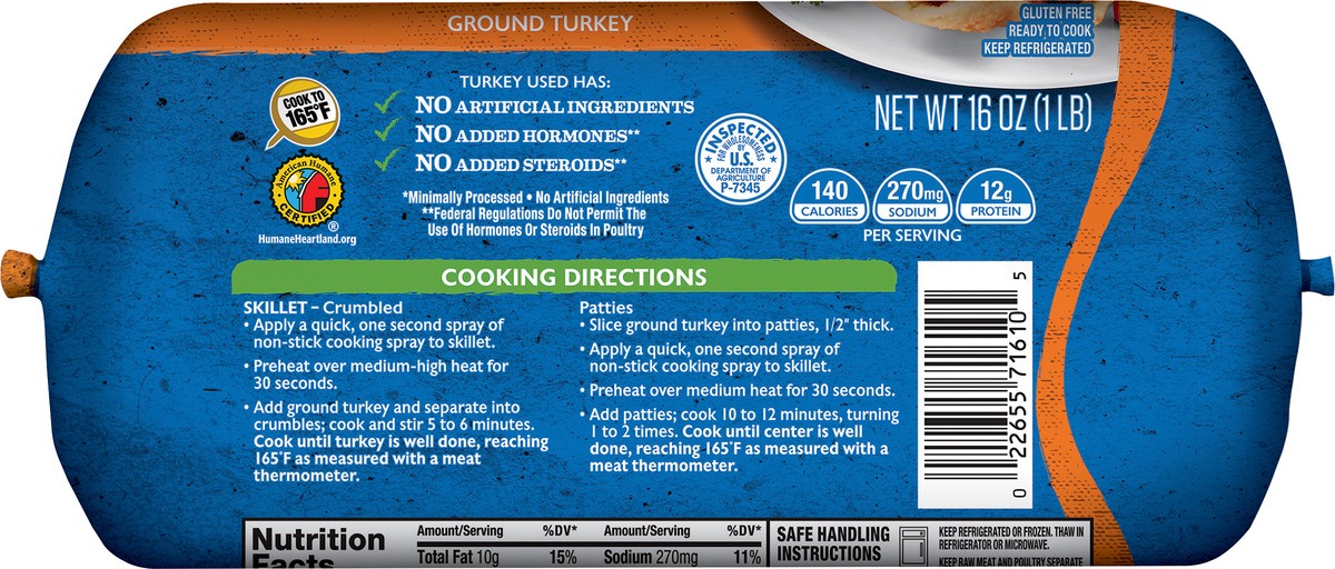 slide 7 of 9, Butterball All Natural Fresh Ground Turkey, Taco-Seasoned, 1 Roll, 16 oz