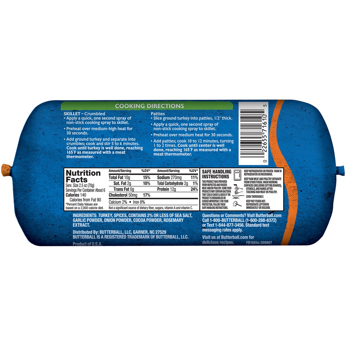 slide 9 of 9, Butterball All Natural Fresh Ground Turkey, Taco-Seasoned, 1 Roll, 16 oz