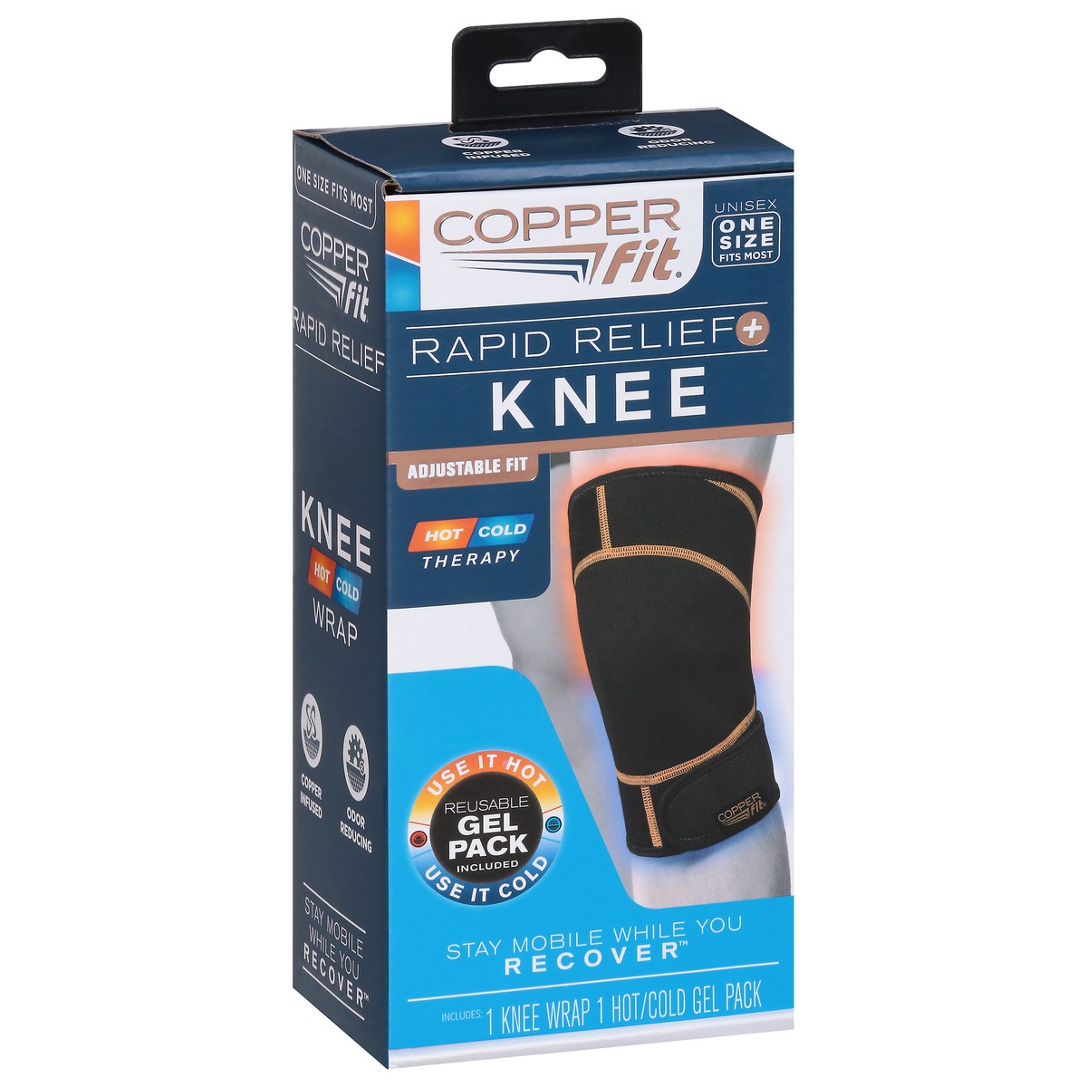 slide 2 of 9, Copper Fit Rapid Relief Knee Wrap, One Size, One Size