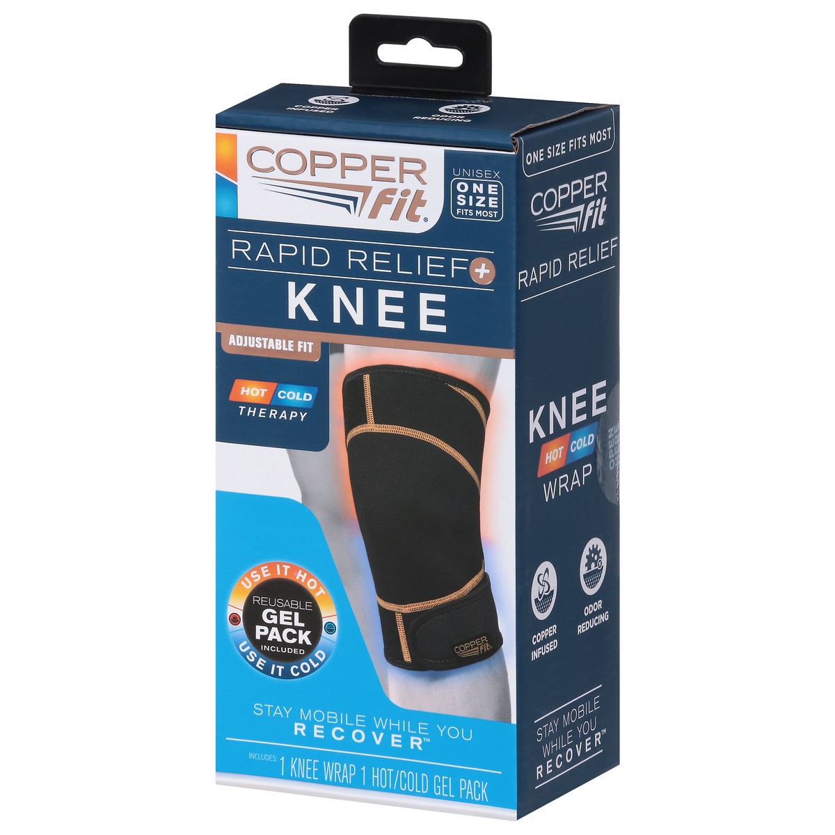 slide 3 of 9, Copper Fit Rapid Relief Knee Wrap, One Size, One Size