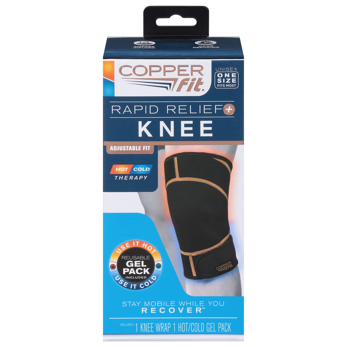 slide 1 of 9, Copper Fit Rapid Relief Knee Wrap, One Size, One Size