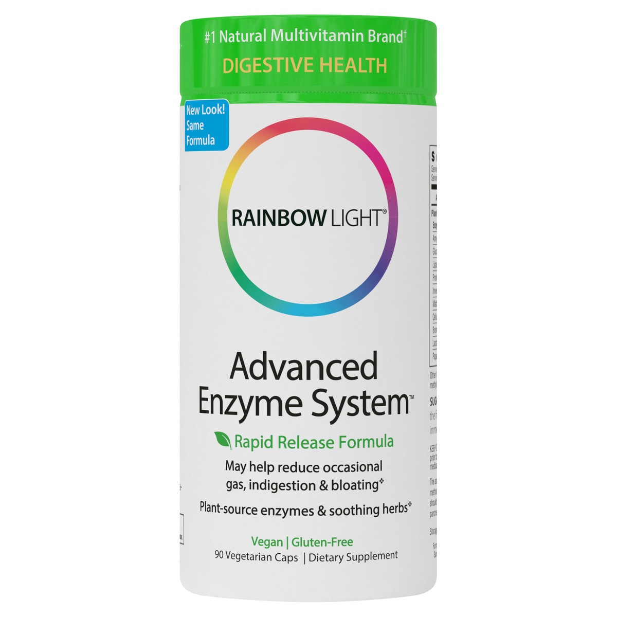 slide 2 of 3, Rainbow Light Advanced Enzyme System Plant-Source Enzyme Blend for Digestive Health and Gas Relief, 90 Count, 1 Bottle, 90 ct
