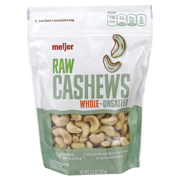 slide 1 of 5, Meijer Unsalted Whole Raw Cashews, 8.5 oz