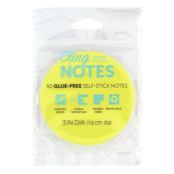 slide 1 of 4, Office Depot Cling Notes, 3'', Circle, Yellow, Pad Of 50 Notes, 1 ct