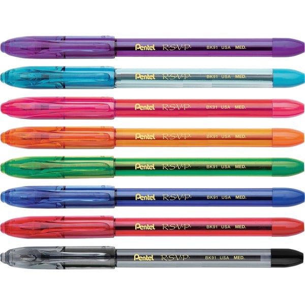 slide 3 of 3, Pentel R.S.V.P. Ballpoint Stick Pen, Assorted Ink, Medium, 8 per Set, 8 ct