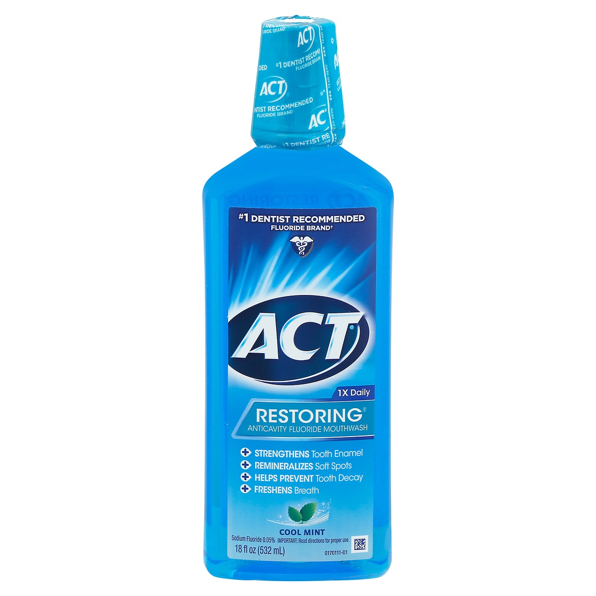slide 1 of 1, ACT Cool Mint Restoring Anticavity Fluoride Mouthwash, 18 fl oz