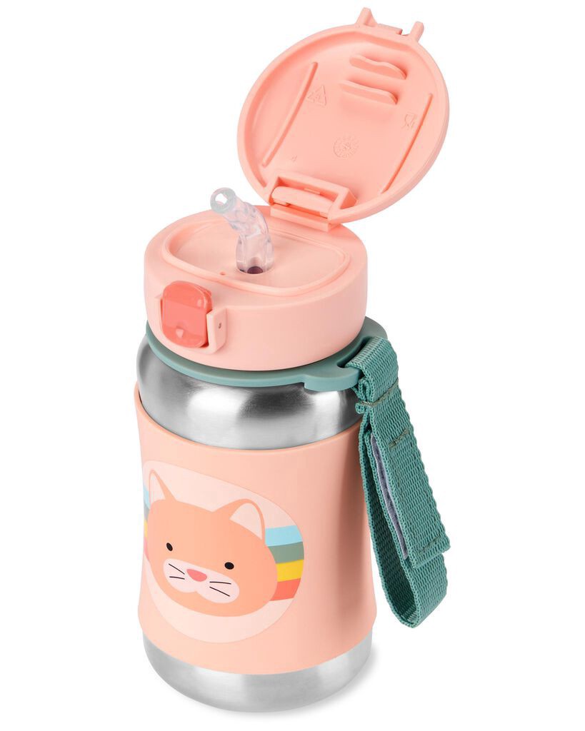 slide 2 of 2, Skiphop ZOO Stainless Steel Kid Straw Bottle - Cat Cat NS, 1 ct