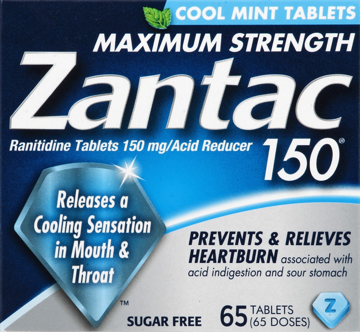 slide 5 of 6, Zantac Cool Mint Maximum Strength Sugar-Free Acid Reducer Tablets, 65 ct