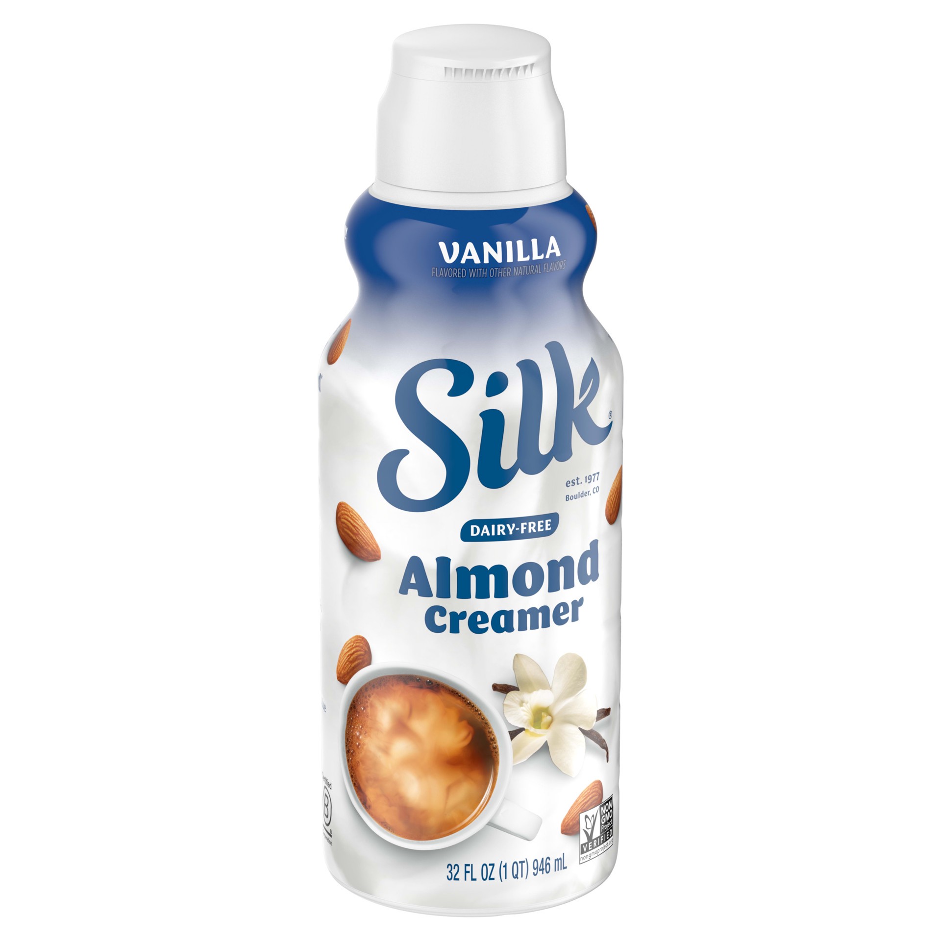 slide 5 of 5, Silk Almond Creamer, Vanilla, Smooth, Lusciously Creamy Dairy Free and Gluten Free Creamer From the No. 1 Brand of Plant Based Creamers, 32 FL OZ Carton, 32 fl oz