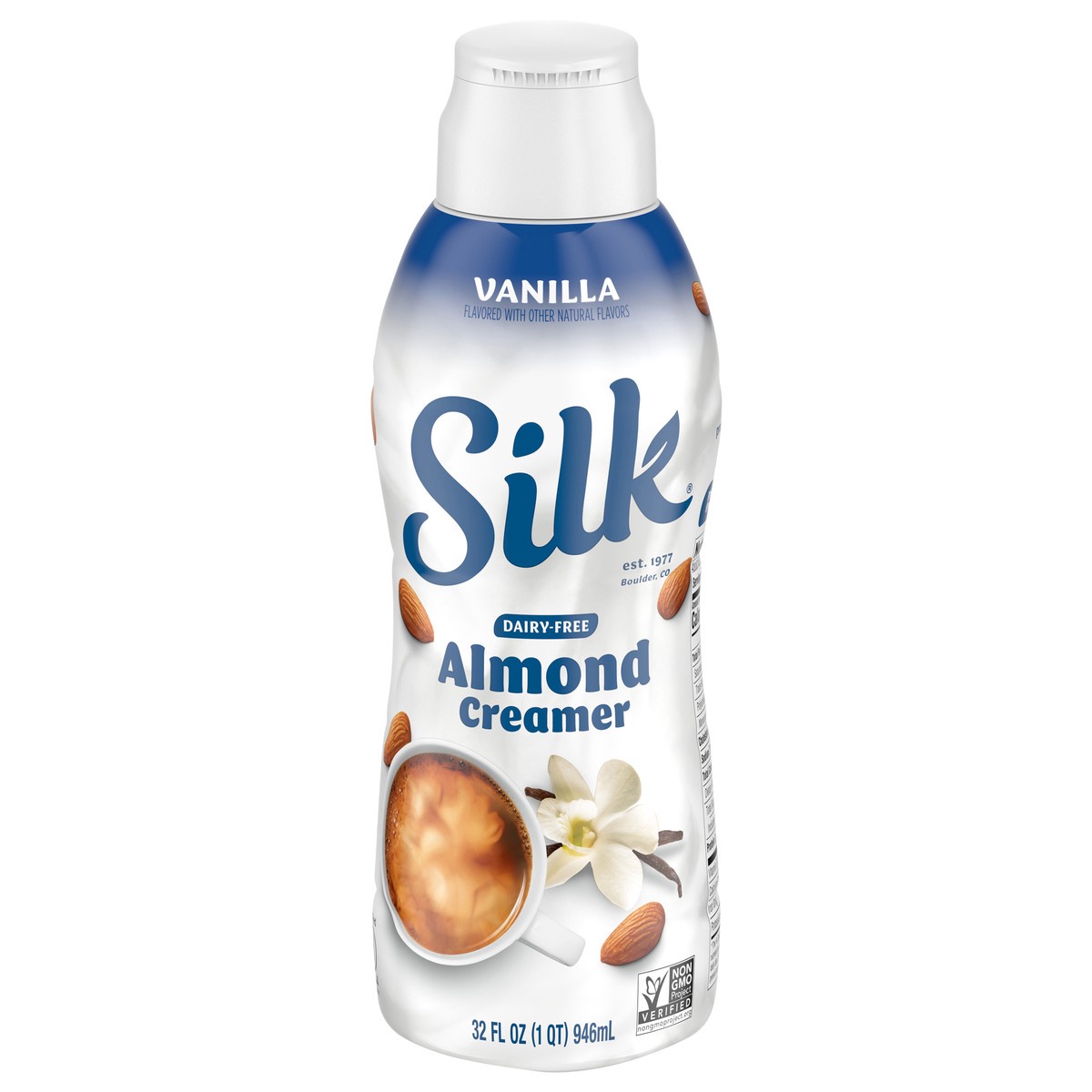slide 1 of 5, Silk Almond Creamer, Vanilla, Dairy Free, Gluten Free, 32 FL OZ Carton, 32 fl oz