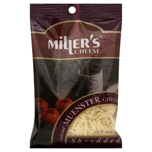 slide 1 of 1, Miller's Millers Shredded Muenster Cheese Plastic Peg Bag - 8 Oz, 8 oz