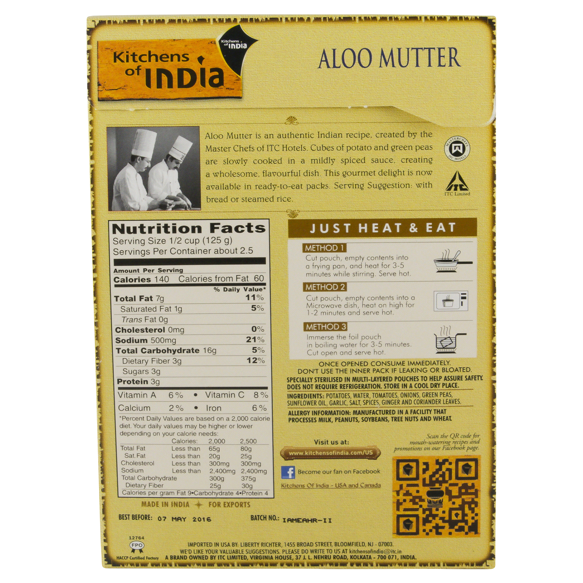 slide 2 of 2, Kitchens of India Aloo Mutter Mild Diced Potato and Pea Curry 10 oz, 10 oz