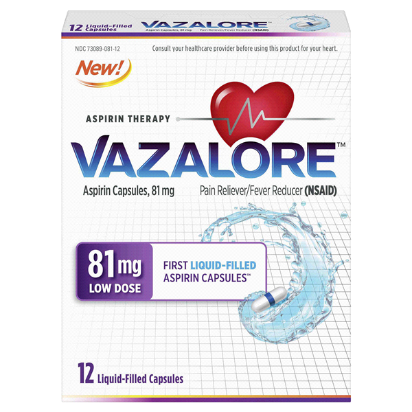 slide 1 of 1, Vazalore Aspirin Pain Reliever Capsules (NSAID), 12 ct
