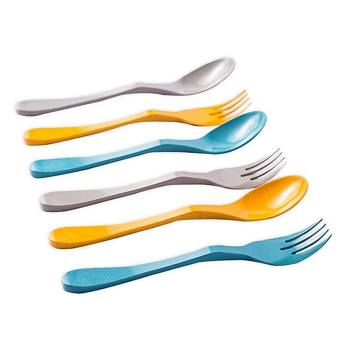 slide 1 of 7, Knork ECO Astrik Flatware Set - Orange/Blue/Grey, 6 ct