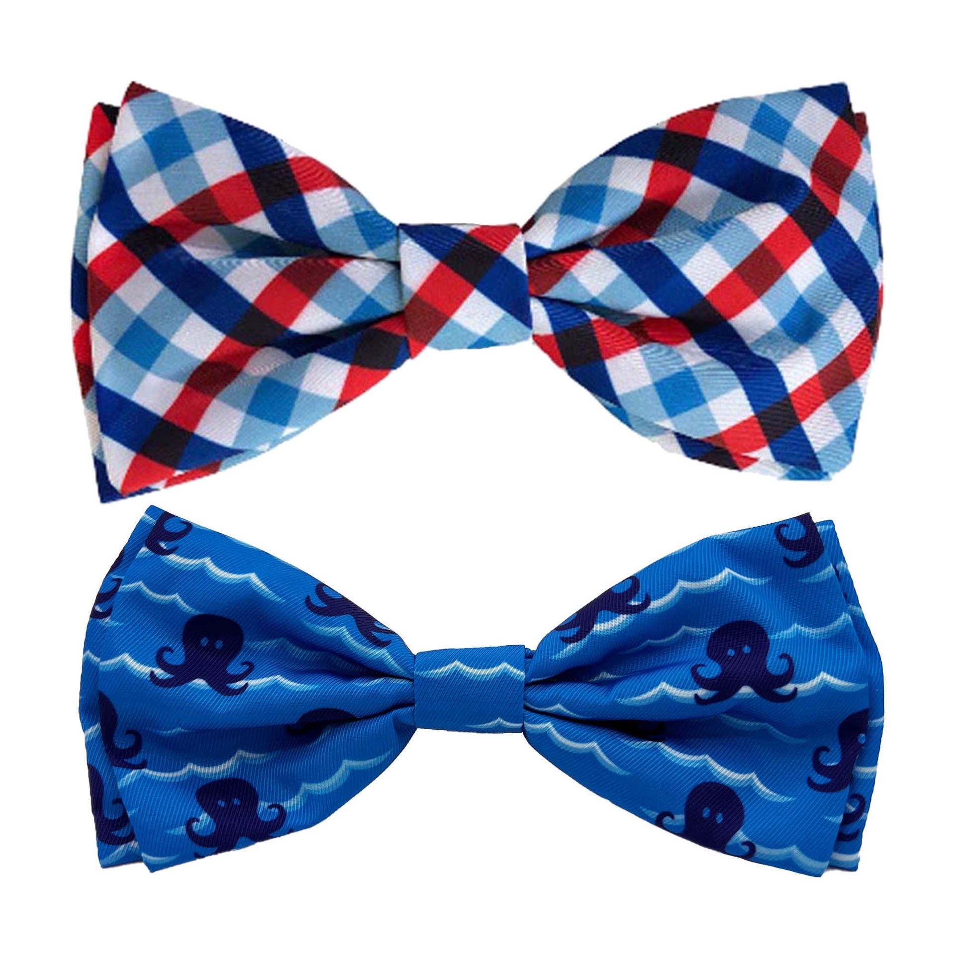 slide 1 of 1, Huxley & Kent Bow Tie for Dogs and Cats, Picnic Check & Octopus Garden, Small, Pack of 2, 1 ct