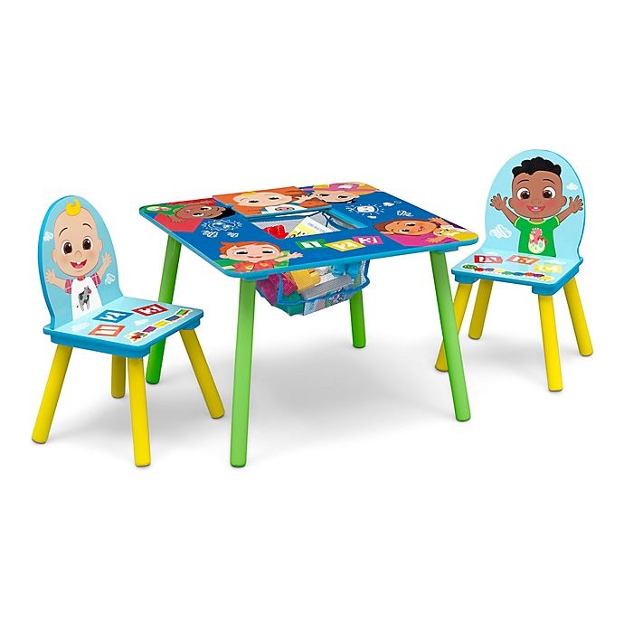 slide 4 of 9, Delta Children CoComelon Table and Chair Set with Storage - Blue, 3 ct