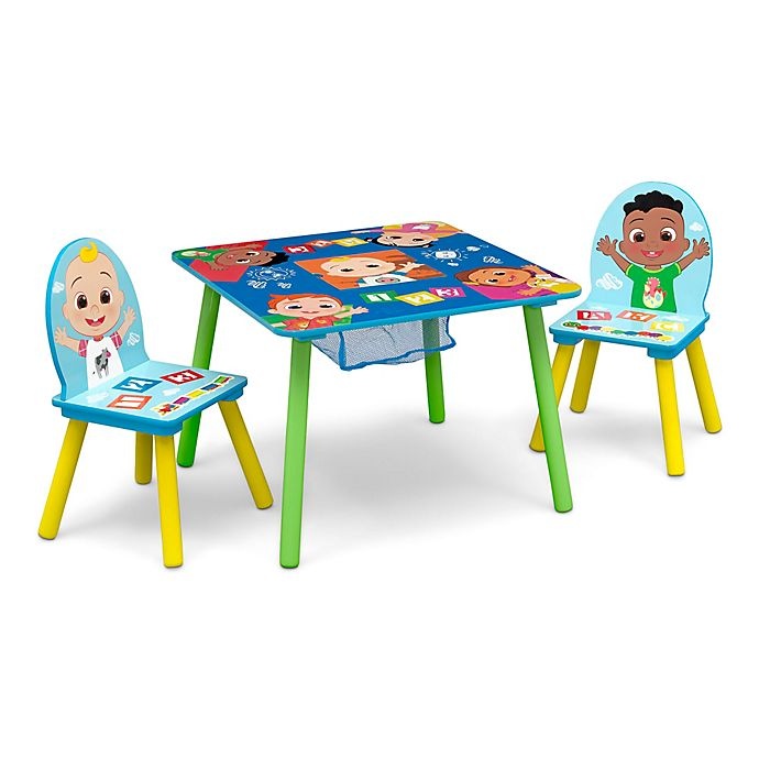 slide 1 of 9, Delta Children CoComelon Table and Chair Set with Storage - Blue, 3 ct