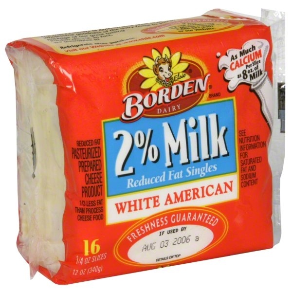 slide 1 of 1, Borden 2% Reduced Fat White American Cheese Singles, 12 oz