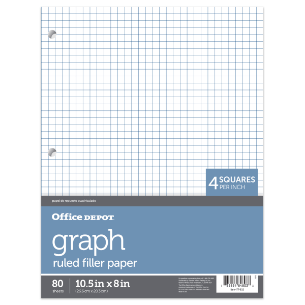 slide 1 of 2, Office Depot Brand Quadrille-Ruled Notebook Filler Paper, 8'' X 10 1/2'', White, Pack Of 80 Sheets, 80 ct