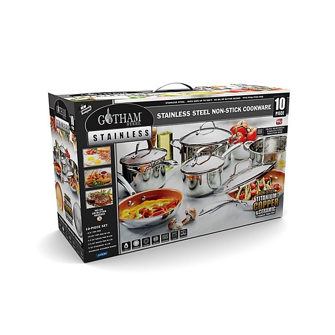 slide 3 of 3, Gotham Steel Nonstick Stainless Steel Cookware Set, 10 ct