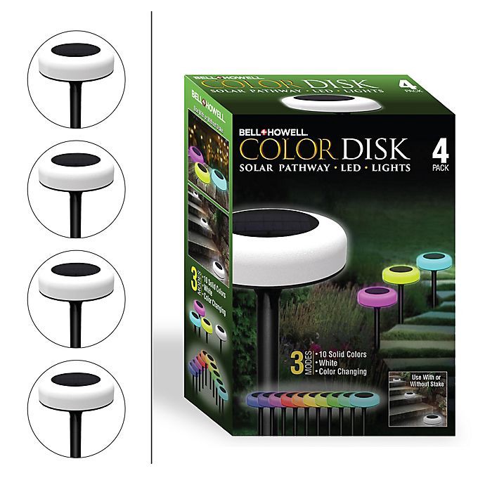 slide 1 of 6, Bell + Howell Outdoor Solar Color Changing LED Disk Lights - Black/White, 4 ct