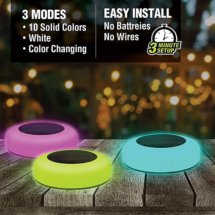 slide 3 of 6, Bell + Howell Outdoor Solar Color Changing LED Disk Lights - Black/White, 4 ct