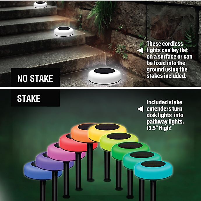 slide 4 of 6, Bell + Howell Outdoor Solar Color Changing LED Disk Lights - Black/White, 4 ct