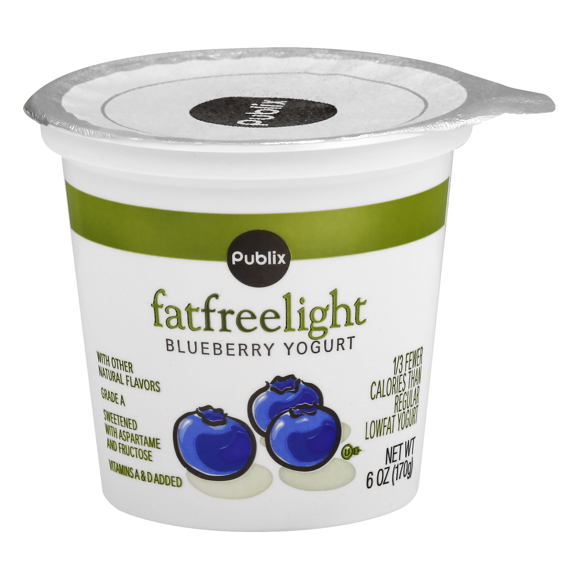 slide 1 of 1, Publix Fat Free Light Blueberry Yogurt, 6 oz