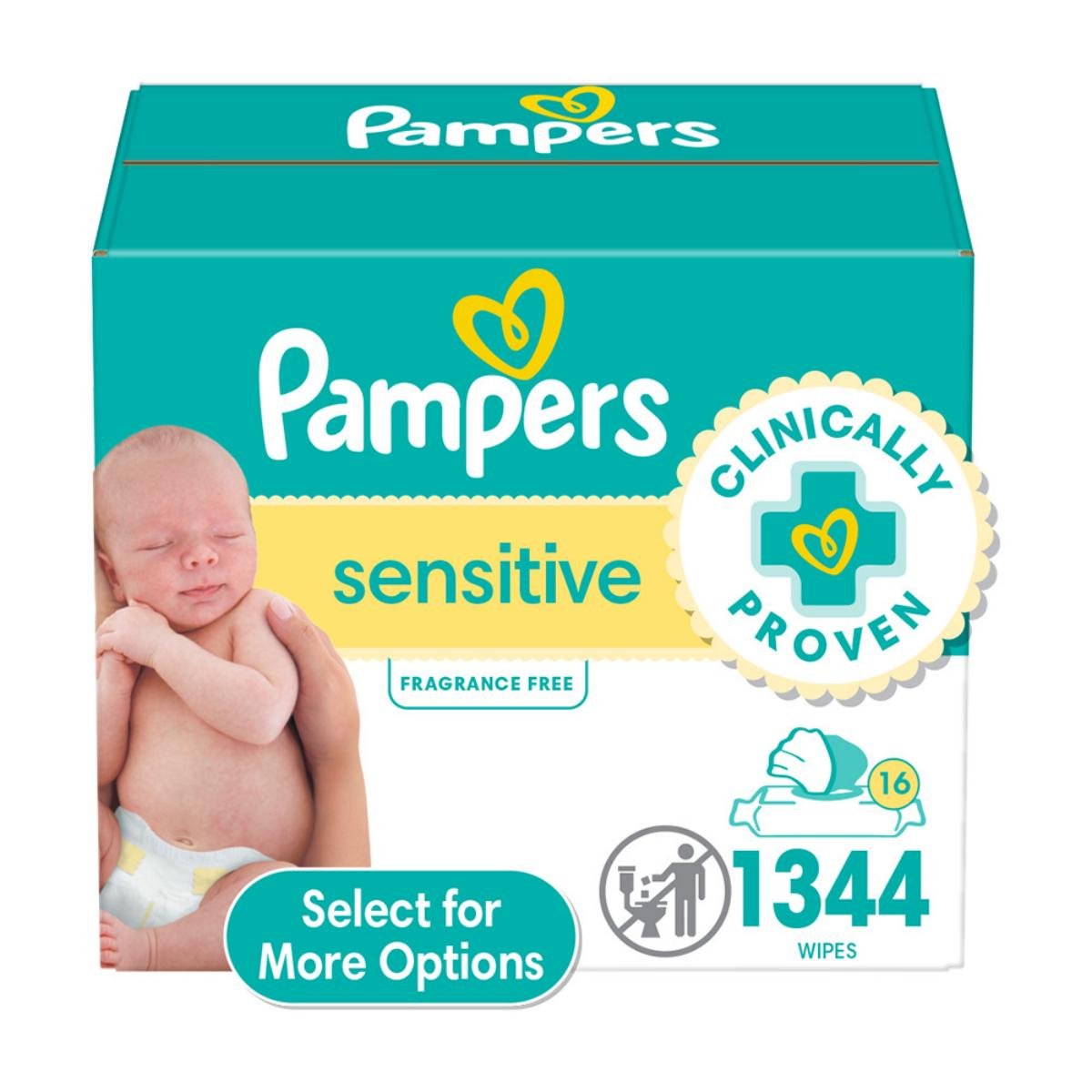 slide 1 of 29, Pampers Baby Wipes Sensitive Perfume Free 16X Pop-Top Packs 1344 Count, 1344 ct